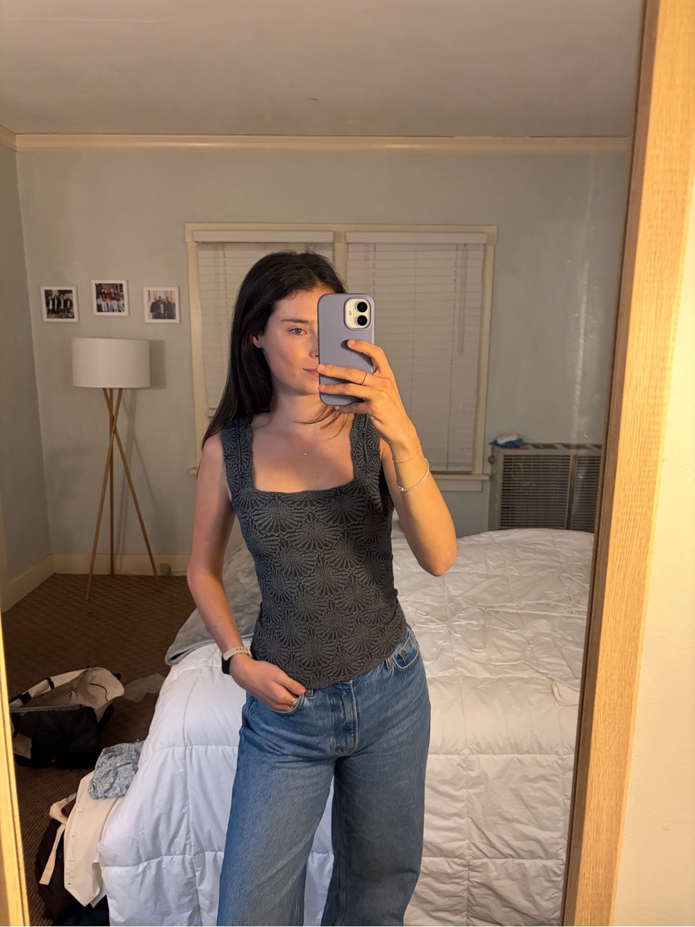 Free People Charcoal Crochet Square-Neck Camisole